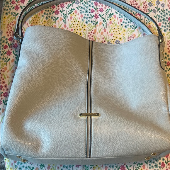 Anne Klein Handbags - Anne Klein Light Blue Pebbled Shoulder Bag with Gold Accent